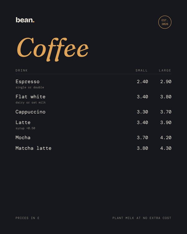 Café menu